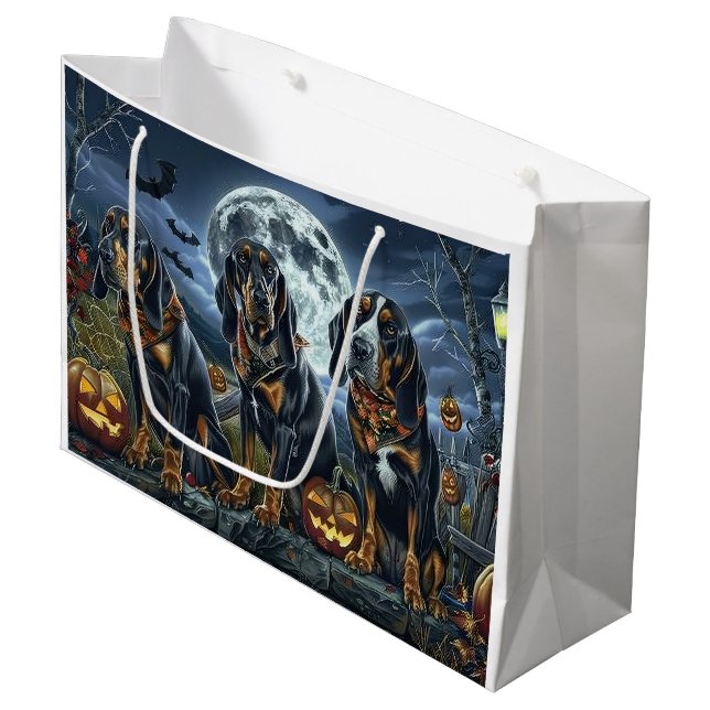 Bluetick Coonhound Halloween Spooky Large Gift Bag (Front Angled)
