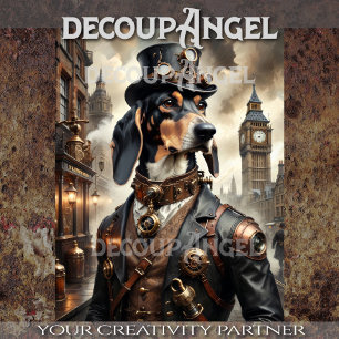 Bluetick Coonhound in Steampunk -Decoupage- Tissue Paper