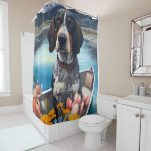 Bluetick Coonhound on a Paddle: A Scenic Adventure Shower Curtain