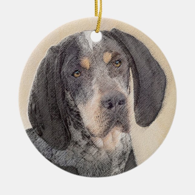 Bluetick Coonhound Painting - Cute Original Dog Ar Ceramic Tree Decoration (Front)
