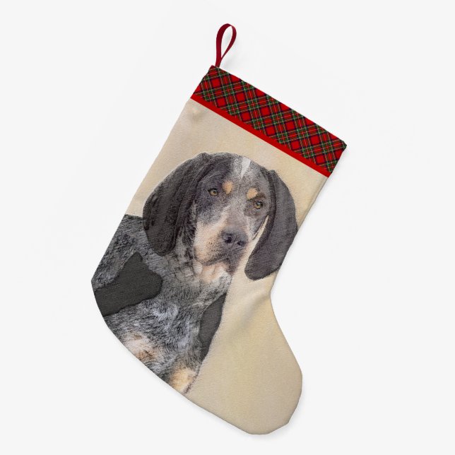 Bluetick Coonhound Painting - Cute Original Dog Ar Small Christmas Stocking (Front (Hanging))