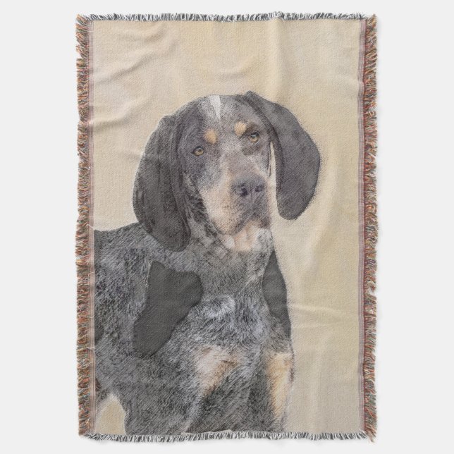 Bluetick Coonhound Painting - Cute Original Dog Ar Throw Blanket (Front Vertical)
