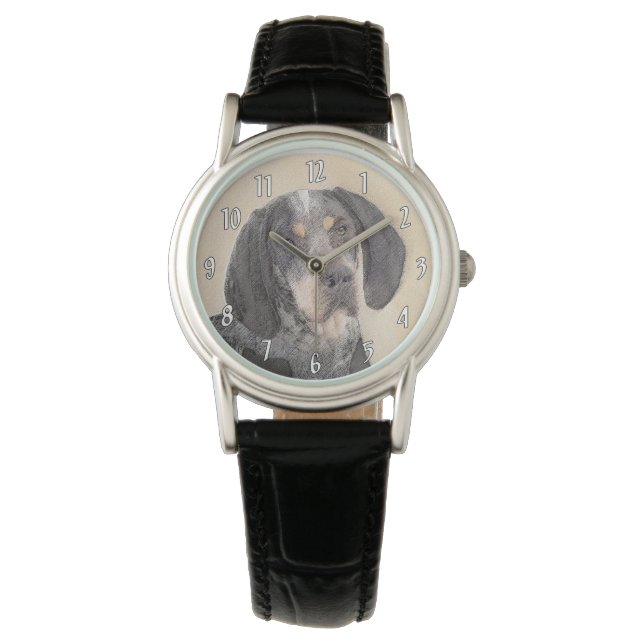 Bluetick Coonhound Painting - Cute Original Dog Ar Watch (Front)