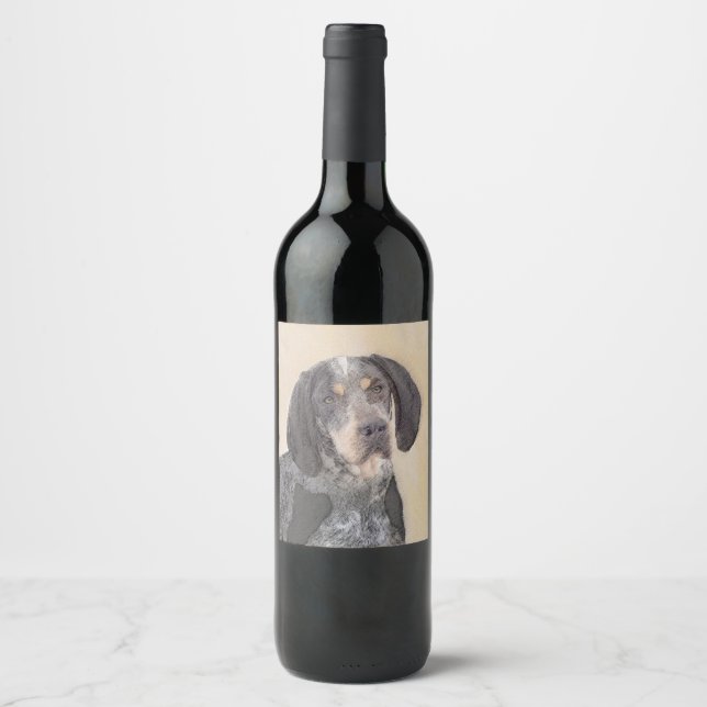 Bluetick Coonhound Painting - Cute Original Dog Ar Wine Label (Front)