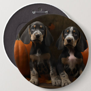 Bluetick Coonhound Puppy Autumn Delight Pumpkin  6 Cm Round Badge