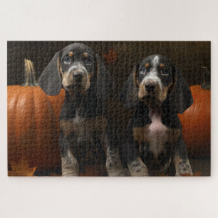 Bluetick Coonhound Puppy Autumn Delight Pumpkin Jigsaw Puzzle