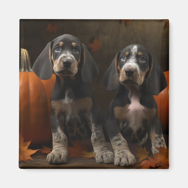 Bluetick Coonhound Puppy Autumn Delight Pumpkin  Magnet (Front)