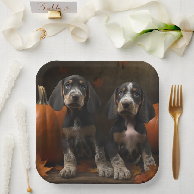 Bluetick Coonhound Puppy Autumn Delight Pumpkin  Paper Plate (Wedding)