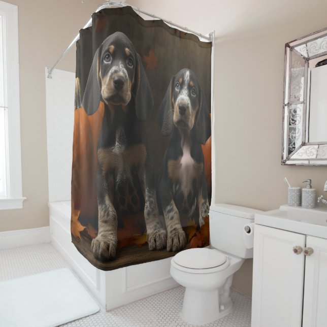 Bluetick Coonhound Puppy Autumn Delight Pumpkin  Shower Curtain (In Situ)