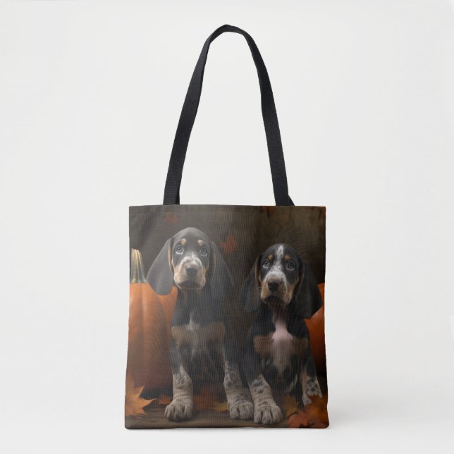 Bluetick Coonhound Puppy Autumn Delight Pumpkin  Tote Bag (Front)