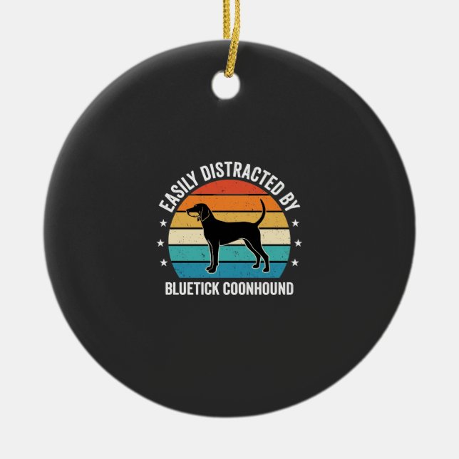 Bluetick Coonhound Retro Sunset Dog Ceramic Tree Decoration (Front)