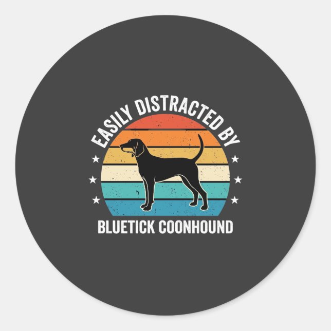 Bluetick Coonhound Retro Sunset Dog Classic Round Sticker (Front)