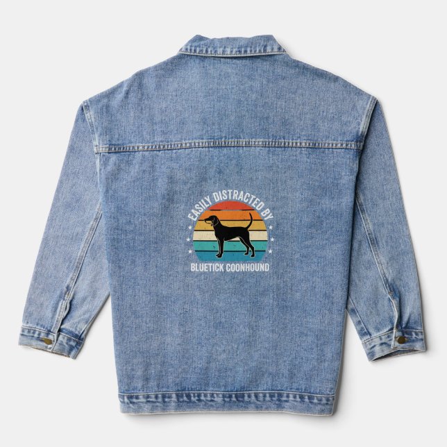 Bluetick Coonhound Retro Sunset Dog Denim Jacket (Back)