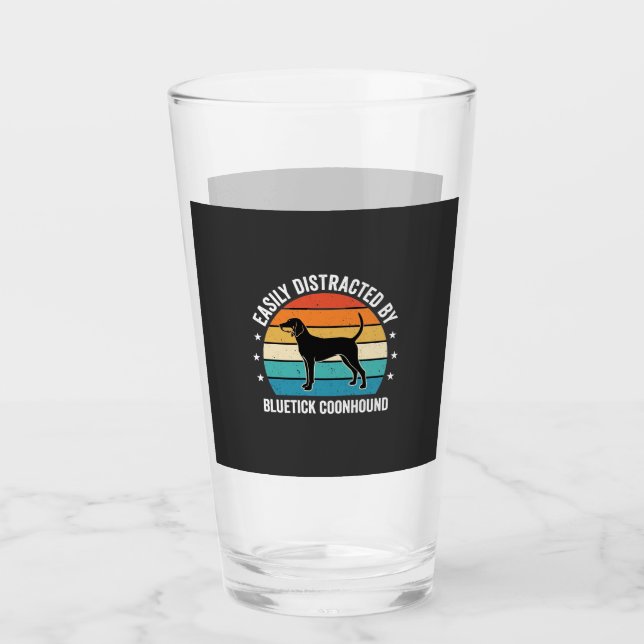 Bluetick Coonhound Retro Sunset Dog Glass (Front)