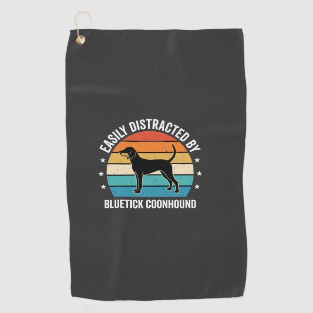 Bluetick Coonhound Retro Sunset Dog Golf Towel (Front)