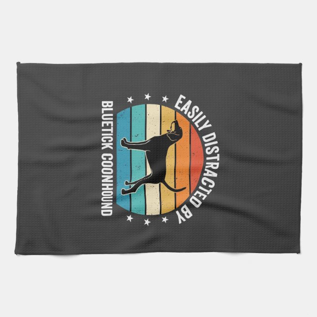 Bluetick Coonhound Retro Sunset Dog Tea Towel (Horizontal)