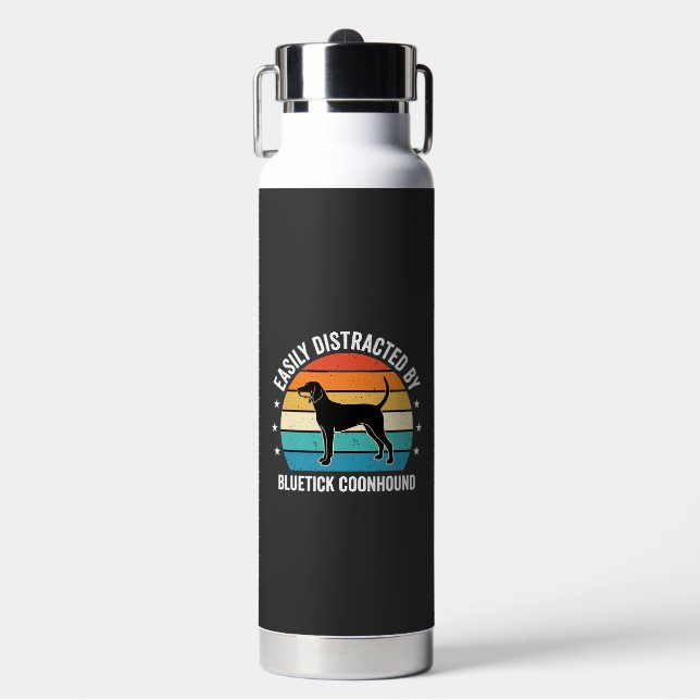 Bluetick Coonhound Retro Sunset Dog Water Bottle (Front)