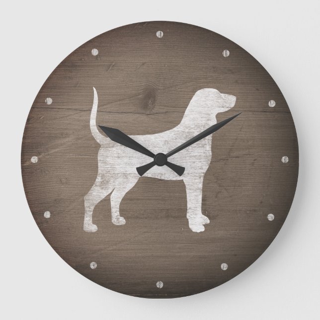 Bluetick Coonhound Silhouette Rustic Style Large Clock (Front)