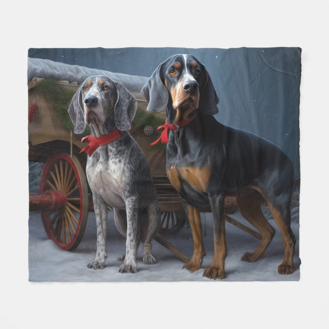 Bluetick Coonhound Snowy Sleigh Christmas Decor  Fleece Blanket (Front (Horizontal))