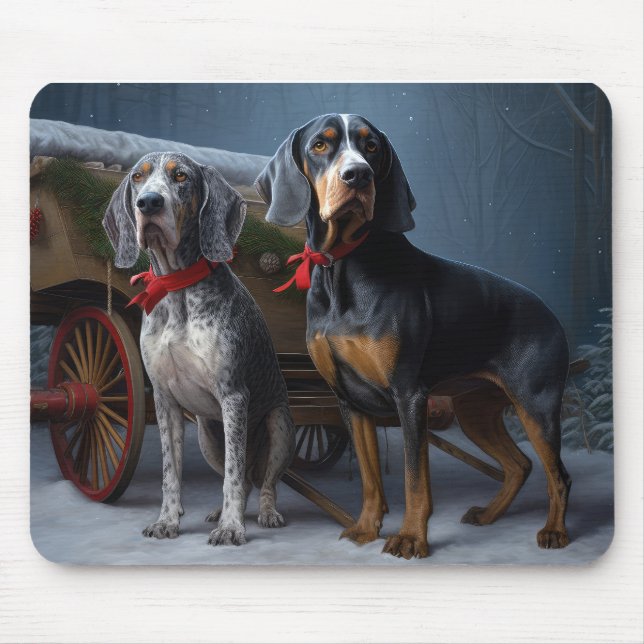 Bluetick Coonhound Snowy Sleigh Christmas Decor  Mouse Pad (Front)
