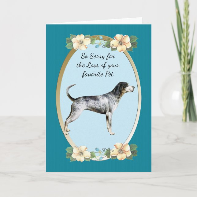 Bluetick Coonhound, Teal Floral Sympathy, Pet Loss Card (Front)
