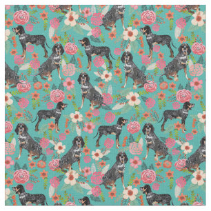 Bluetick Coonhound vintage florals turquoise Fabric