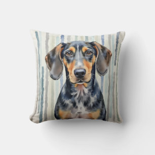 Bluetick Coonhound Watercolor Rain Streak Art Cushion