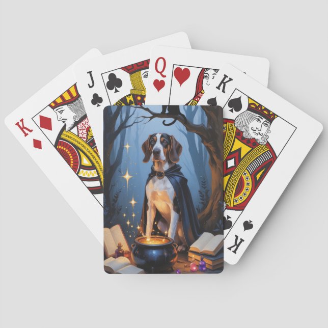 Bluetick Coonhound Whimsical Halloween Painting Playing Cards (Back)