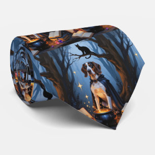 Bluetick Coonhound Whimsical Halloween Painting Tie