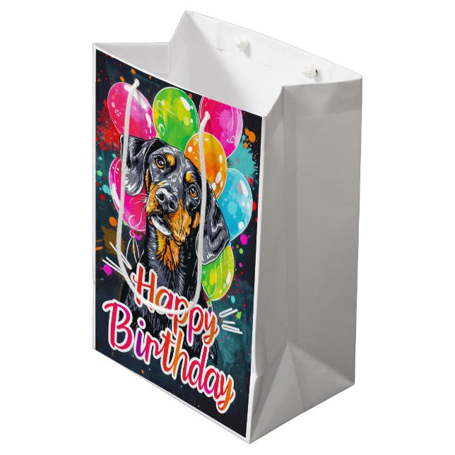 Bluetick Coonhound with Balloons Medium Gift Bag (Front Angled)