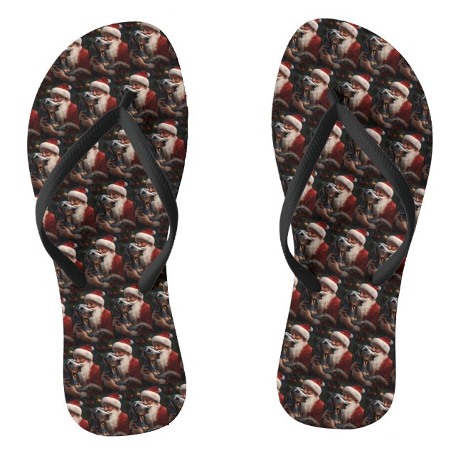 Bluetick Coonhound With Santa Claus Christmas Jandals (Footbed)