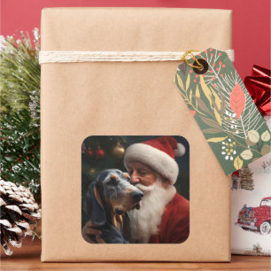 Bluetick Coonhound With Santa Claus Christmas Square Sticker