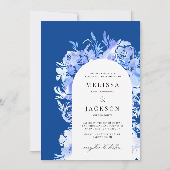 BlueWatercolor Abstract flower  Invitation (Front)