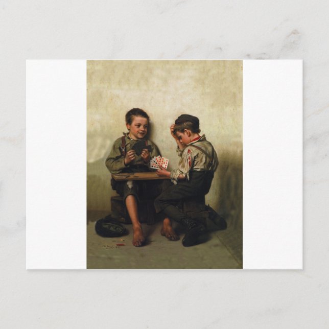 Bluffing ~ Shoe Shine Boys Playing Poker (1885) Postcard (Front)