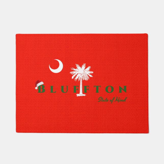 Bluffton State of Mind Christmas Holiday Red Green Doormat (Front)