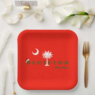 Bluffton State of Mind Christmas Holiday Red Green Paper Plate