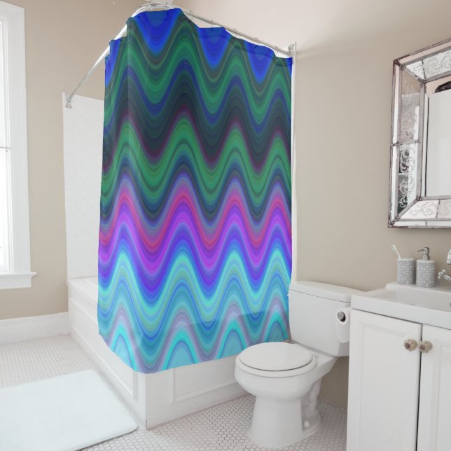 Bluish Blurred Waves Shower Curtain (In Situ)
