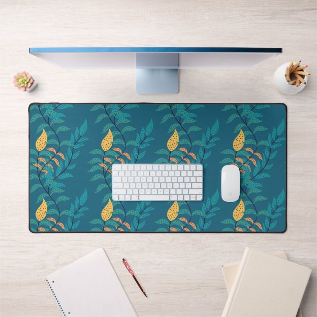 Bluish Botanical Pattern Desk Mat (Office 1)