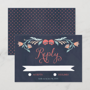Bluish Chalkboard Elegant Floral Wedding RSVP Card