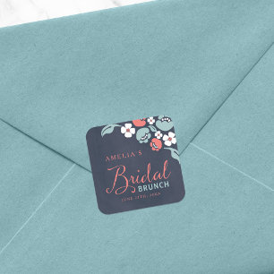 Bluish Chalkboard Floral Bridal Brunch Square Square Sticker