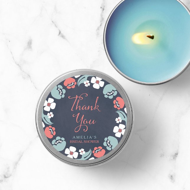 Bluish Chalkboard Floral Thank You Classic Round Sticker (Creator Uploaded)