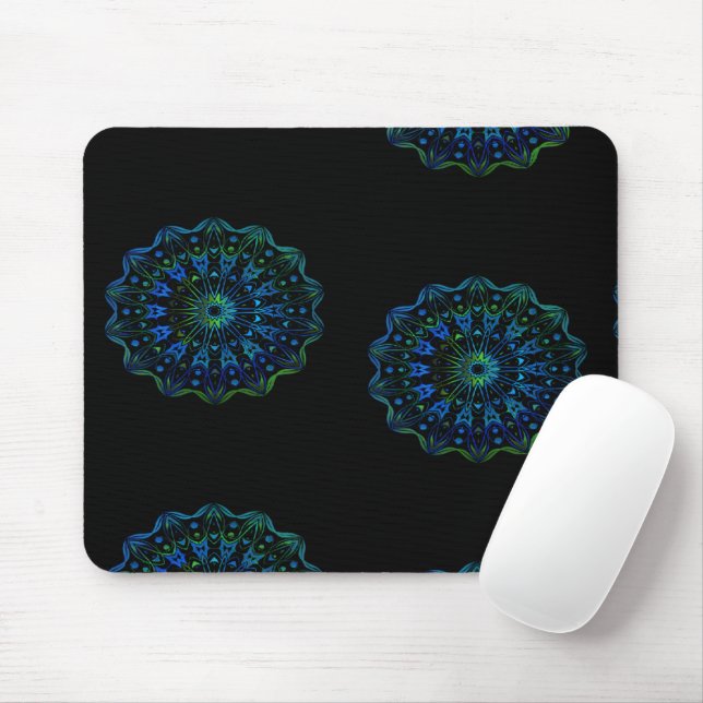 Bluish green mandala mouse pad (With Mouse)