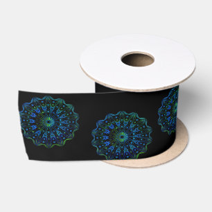 Bluish green mandala satin ribbon