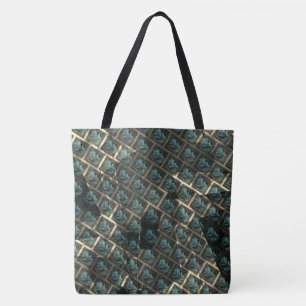Bluish grey brick effect, under dark spot in lines tote bag