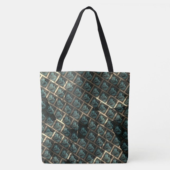 Bluish grey brick effect, under dark spot in lines tote bag (Front)