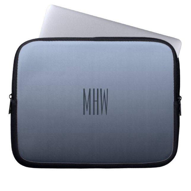 Bluish Grey Gradient custom monogram laptop sleeve (Front)