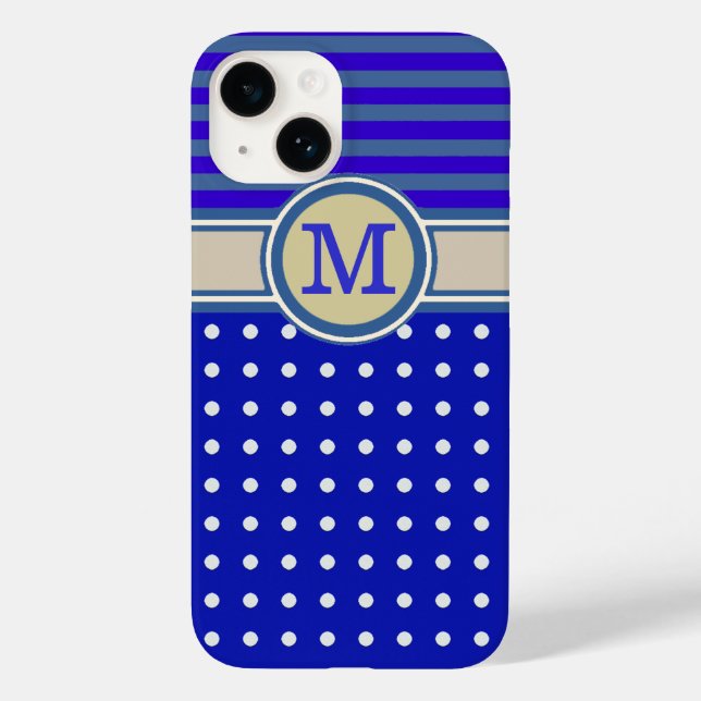 Bluish Monogram, polka-dots & stripes Case-Mate iPhone Case (Back)