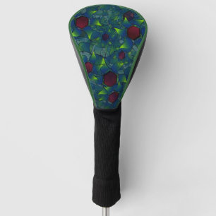 Bluish notched virtual leafy with dark red hexagon golf head cover