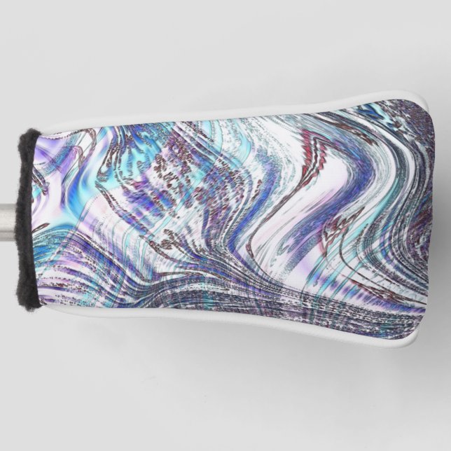 Bluish oyster drawings, crossed and twisted golf head cover (Front)