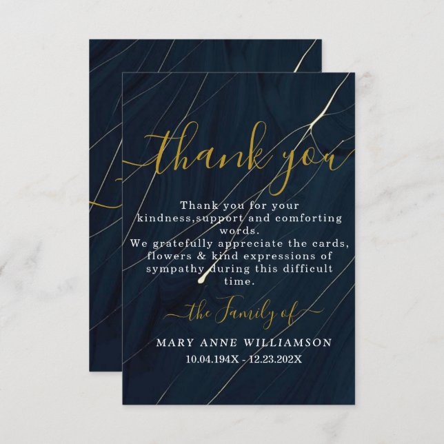 Bluish Script Minimal Funeral Thank You Card (Front/Back)